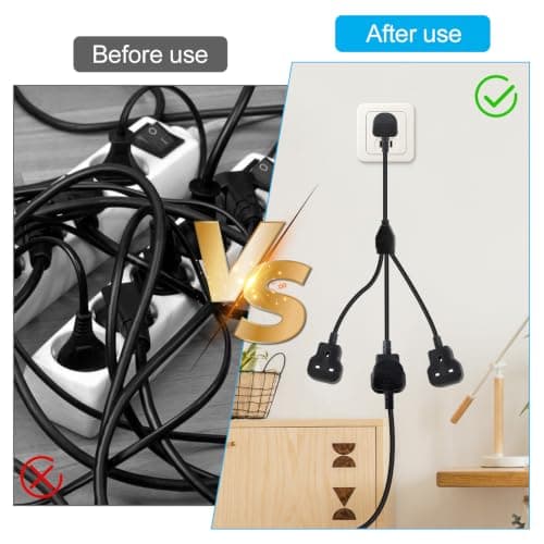 3 Way Extension Cords UK 3 Pin Plug 3-in-1 Double Sockets 250V/13A 3 AC — view 4