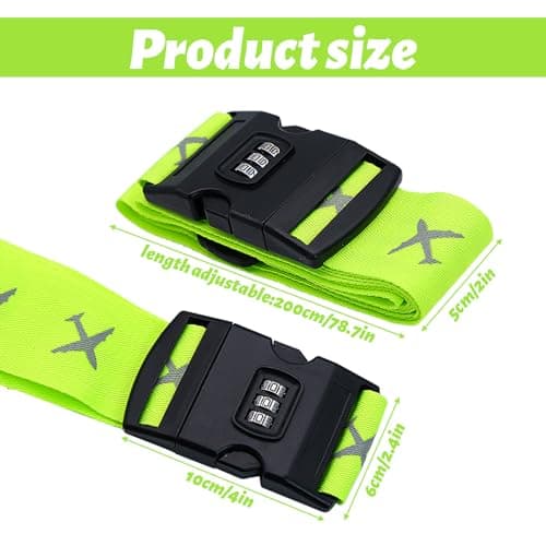 2Pcs Luggage Straps with Combination Lock, 200cm Adjustable Travel Suitcase Belts Travel Packing Accessories Suitcase Straps for Flight Trip, Easy to Recognize (Yellow) — view 2
