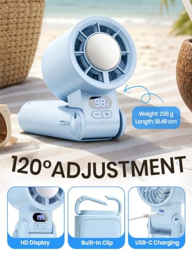 Deyhoc Handheld Fan Rechargeable with LED Display & Clip, 1-199 Speed — view 4