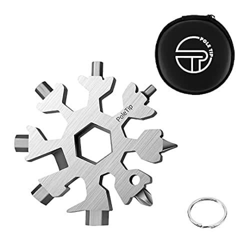 Pole Tip 18 in 1 Snowflake Multi Tool, Stocking Fillers for Men, Survival kit, Camping Accessories, Christmas Gift for Men Who Have Everything, Birthday Gifts for him, Camping Tools(Silver)