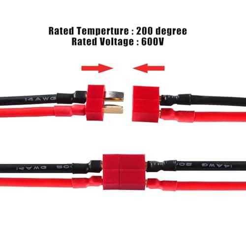 YIXISI 5 Pairs T Male Female Plug Connectors Adapter with 14AWG Silicon Wire, T-Plug Connectors, Deans Ultra Plugs, for RC Lipo Battery Cable Drone — view 4