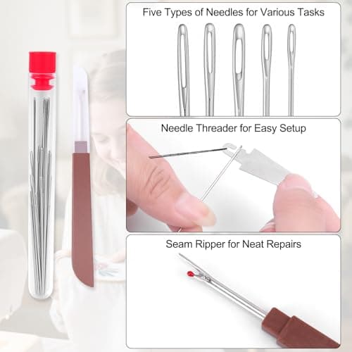 Homgaty Stainless Steel Sewing Needles Set - Large Eye Needle Kit with Thread, Thimbles & Accessories, Complete Hand Sewing Supplies for Adults, Emergency Repair & Travel Sewing Pack — view 4
