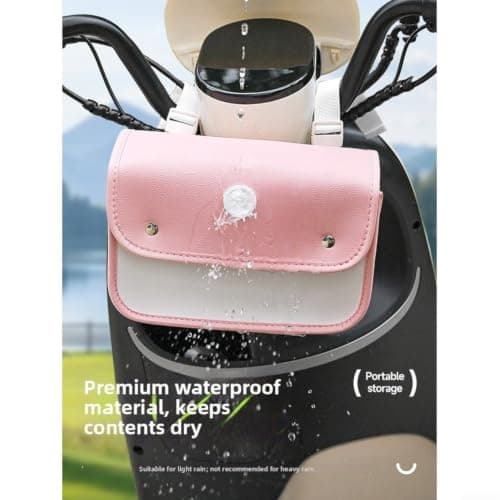 Bicycle Handlebar Bag, Waterproof Leather Storage Pouch, 12L Capacity for E-Bike Scooter Cycling(Merchant logo DT1605 - Pink) — view 2