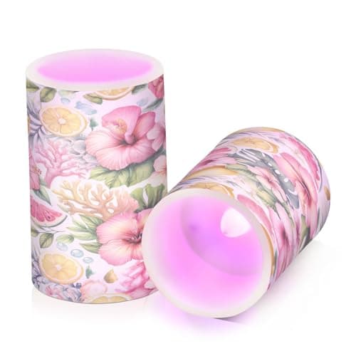 xigua Flameless Candles, Hibiscus Lemons and Corals Flickering LED Candles,2 Pack Battery Operated Candle with 18-Key Remote or Wedding, Table, Halloween, Christmas Decor — view 2