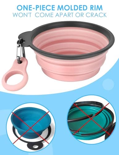 Heouvo Collapsible Dog Bowls with Bottle Carrier, 2 Pack Travel Dog Water Bowl with Upgraded Carabiner, One-piece Molded Rim No Fall Off or Crack (Pink/Violet, Small(Pack of 2)) — view 3