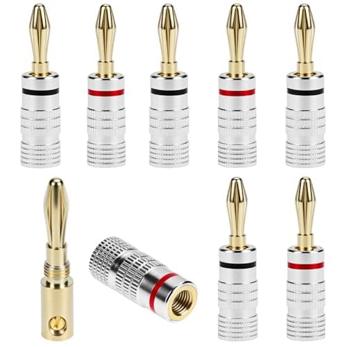 QWORK® 8 Pack 4mm Banana Plugs, Gold Plated Copper Speaker Connectors with Aluminum Shell for Home Cinema, Amplifier & Receiver