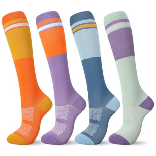 Zuimei 4 Pairs Compression Socks for Women & Men, 15-20mmHg Flight Socks, Knee High Compression Stockings for Athletic Nurse Running Travel (L/XL)