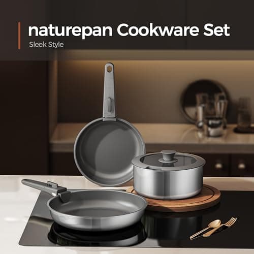 naturepan 16 PCS Ceramic Cookware Set, Stainless Steel Exterior Pots and Pans Set Non Stick, 10x More Durable Super Ceramic Coating, for Induction Hob Pan Set (Grey) — view 2