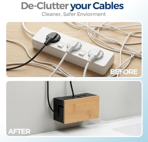 Cable Organiser Box Bamboo 24.5x13x11cm, Black, Wall Fixings Included — view 4