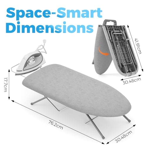 KINGRACK Foldable Small Ironing Board with Iron Rest, 30×76 cm,Grey — view 3