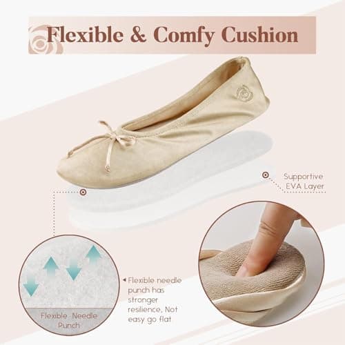 BCVIA Women's Ballerina House Slippers with Bow, Ballet Flat Lightweight Comfy Memory Foam House Shoes(gol9-10) — view 5