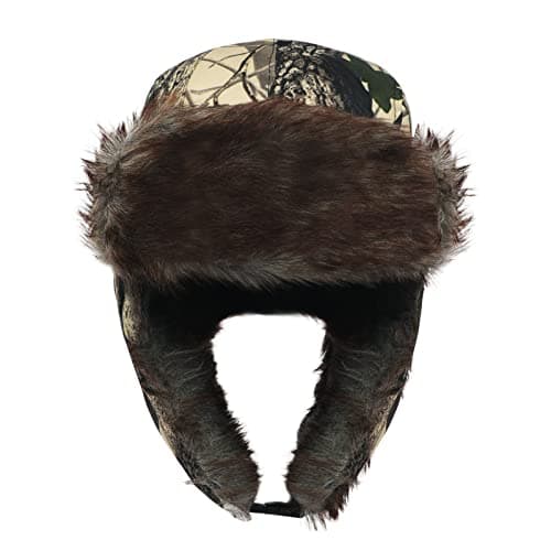 TINAYAUE Winter Trapper Hunting Hat with Ear Flaps Fallen Leaf Camo Cap Faux Fur Ushanka Russian Warm Hat Unisex Windproof Hunter's Hat Cold Weather Winter Hats for Hunting, Skiing, Hiking — view 2
