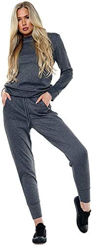 Womens Long Sleeve Loungewear Ladies Two Piece Co ord Set Tracksuit (12-14, Charcoal)
