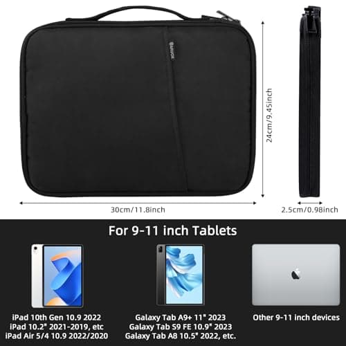 Arvok 9-11 Inch Tablet Sleeve Bag for New 11" iPad Pro M4/iPad Air M2 2024, iPad 10.9" (10th Gen), iPad Pro 11" 4/3/2, iPad Air 5/4/3 10.9"/10.5", Water-Resistant Tablet Carrying Case, Black — view 2