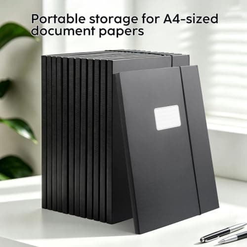 JiaWei Folders for Paperwork A4, Pack of 12 File Folder, 11mm Spine, Made of 350 g/㎡ Strong Cardboard with 3 Flaps & Elastic Strap, Document Organiser - Black — view 2
