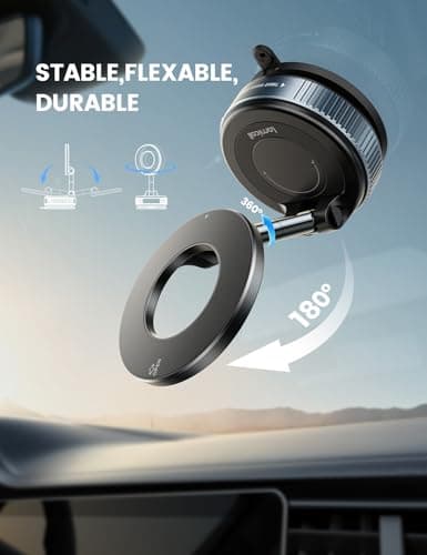 Lamicall Vacuum Magnetic Car Phone Holder, Upgraded Suction Cup Car Mount for Magsafe, 360° Rotatable for iPhone 17 16 15 13 12 Pro/Max/Plus/Air/Mini on Mirror, Smooth Surface, Windscreen - Black — view 4