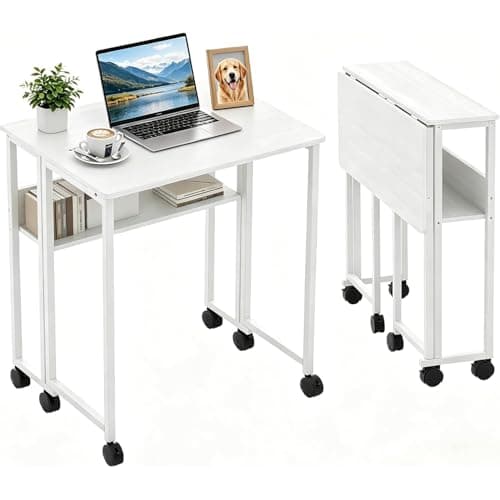 Aptliton Folding Desk, No Assembly Small Computer Desk, 80cm Portable Foldable Table for Small Spaces, Sturdy Home Office Writing Workstation for Bedroom, Study, Students (White)