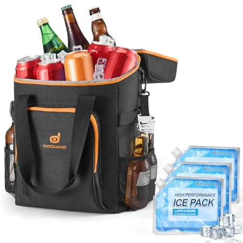 Odoland Cool Bag 22L with 3 Ice Pack - Insulated Cooler Backpack 30 cans Waterproof Hand Thermal Bags with Bottle Opener for Camping, Travel, Picnic and Fishing Black — view 2