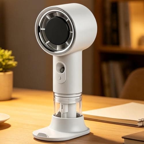 Handheld Misting Fan, ABS Rechargeable Portable Spray Cooler | 3 Speed, Quiet, Compact | Personal Mini Desk Fan for Travel Outdoor Beach Picnic Office, Summer es-sentials — view 3