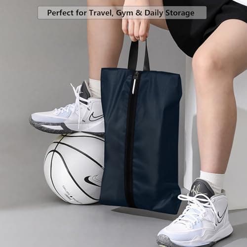 Shoe Bags for Travel, Waterproof Oxford Fabric, Zippered Shoe Storage Organiser with Handle, Lightweight Dustproof Shoe Pouch for Trainers, Gym, Business Trip, 16.5 x 9.8 Inches (Shoe Bag Navy Blue) — view 5