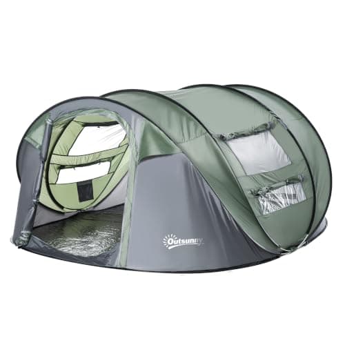 Outsunny 3 Person Pop-up Camping Tent w/Ground Sheet 4 Windows Dark Green