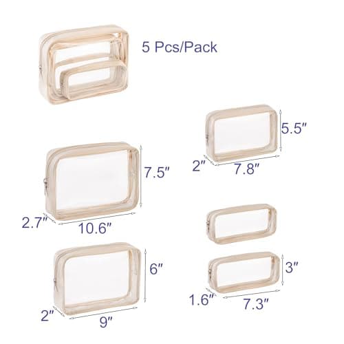 Remobia Hicol TSA Approved 5-Piece Diaper Bag Organizer Pouch Set Clear Waterproof TPU Kids Toiletry Storage Set Travel Packing Clutch Cube Bags for Baby Nursing, Cream Leather, Cute — view 2