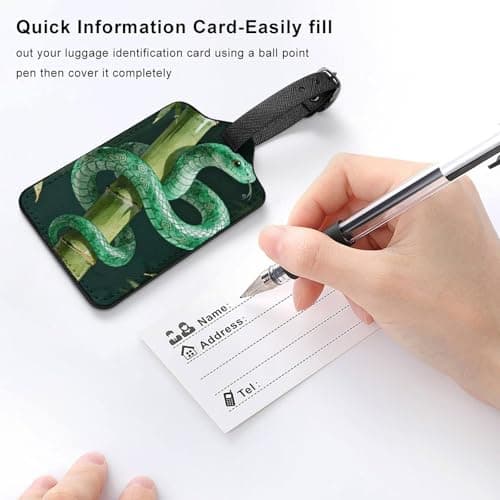 Jade Snake Bamboo Suitcase Tags Personalized Luggage Tag with Privacy Cover ID Card Slot for Travel Luggage Bag, Unique Design Name Tags for Suitcases, Backpacks & Gifts — view 5