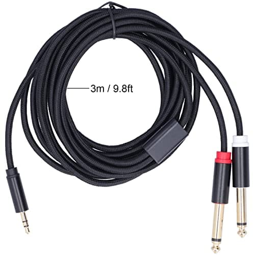 FILFEEL 3683 Cotton Woven Mesh Adapter Cable - 3.5mm Male to Dual 6.35mm Plug, & Stylish 2m/6.6ft Connection (3 Meter / 9.8ft) — view 3