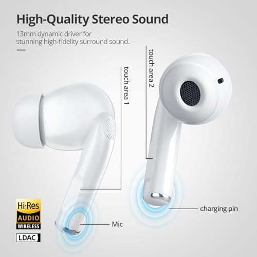 AsiceSound Wireless Earbuds, Immersive HiFi Stereo Bluetooth 5.3 Earphones, Deep Bass, 4 Mic ENC Noise Cancelling, 72h Playtime, IPX7 Resistance Earbuds, for iOS and Android — view 2