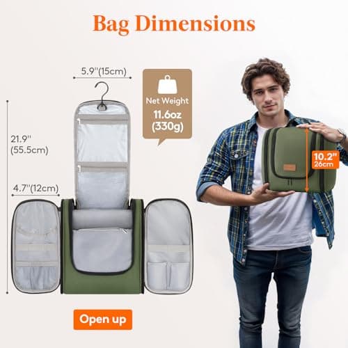 Lifewit Large Hanging Toiletry Bag for Men, Travel Wash Bag, Green — view 2