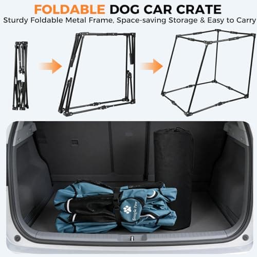 Snagle Paw Portable Dog Crate for Car Travel,Metal Frame Pet Crate,Pet Carrier for Car Back Seat Secures with Headrest Strap and Seatbelt — view 4