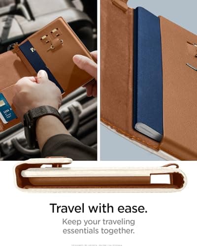Spigen Passport Card Cover Holder Passport Wallet Travel Documents Organizer Protector Passport Holder Travel Accessories with RFID Blocking Technology SIM Card Pin Included - Dune Beige — view 2