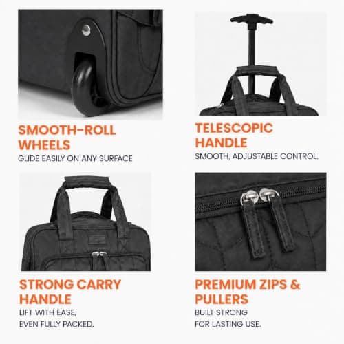 Bordlite EasyJet Underseat Cabin Bag 45x36x20cm – Wheeled Travel Holdall with Trolley Handle – Lightweight Polyester Soft Shell Carry On Luggage – Fits EasyJet Free Bag Allowance - Black — view 2