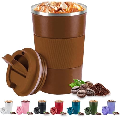 Eastrise Travel Mug,Insulated Coffee Cup with Leakproof Lid,Reusable Travel Coffee Mug,Stainless Steel Coffee Cup for Hot or Cold Drinks(Brown/18oz)
