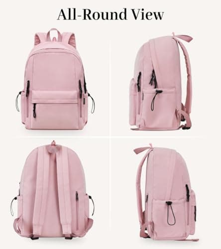 FIORETTO Backpack Womens School Bag Girls Boys, Lightweight Water-Resistant Fits 15.6” Laptop Large Capacity Rucksack with Rain Cover, Ideal for School College Commuting Travel Pink — view 6