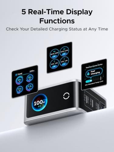 UGREN 100W USB C Charger Plug, 4-Port GaN, Smart Display, Touch Control — view 3