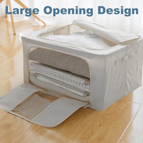 Goesort 3 Pack Clothes Storage Boxes with Steel Frame Support, 22L Moving Bag Wardrobe Storage Organiser Packing Boxes for Moving House with Clear Windows for Towel Duvet Sweater Bedding, Grey — view 4