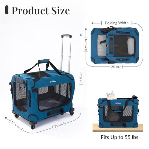 PetMasion Extra Large Rolling Cat Carrier with Wheels, Soft Sided Pet Dog Carrier on Wheels for Big Cat 20lbs+ 2 Cats, Car Travel Portable XL Wheeled Bag 25"x16.5"x20.5" — view 5