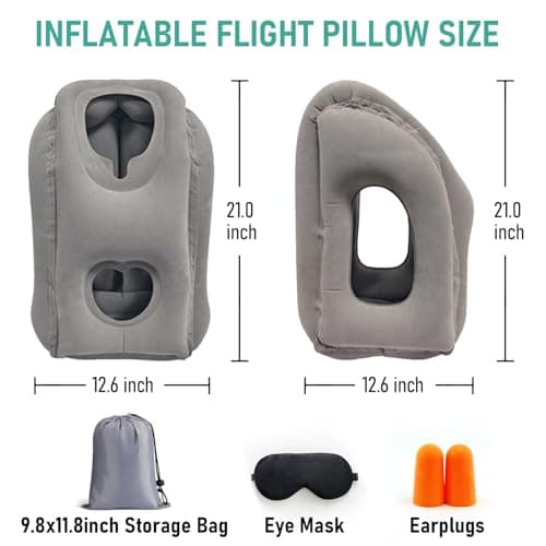 2 Pack Inflatable Travel Pillow for Airplane, Airplane Pillow for Sleeping to Relieve Neck and Shoulder Pain, Support Head Inflatable Pillow for Long Flights, Used for Airplane, Car, Office (Grey) — view 3