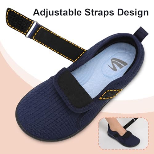 Women’s Wide Fit Barefoot Walking Shoes Zero Drop Comfort Trainers with Adjustable Strap Breathable Non-Slip Shoes Navy 8 UK — view 4