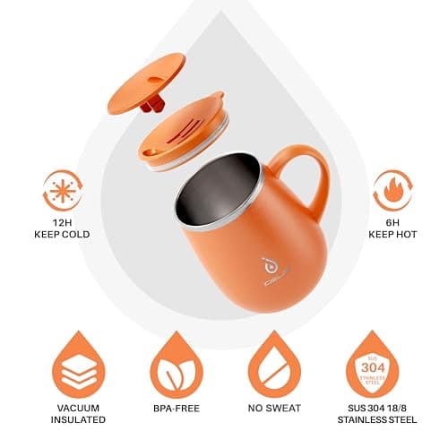 Ideus 460ml Insulated Coffee Mug with Lid and Handle (Orange 2.0) — view 2