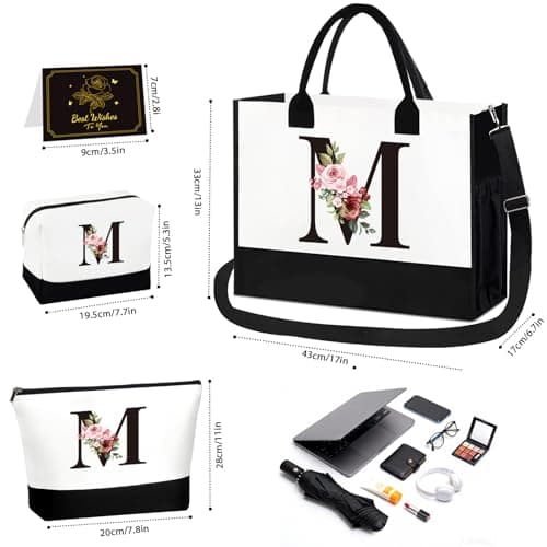 Gifts for Women, 3 PCS Tote Bag,Personalized Initial Makeup Bag, Personalized Gifts for Women, Canvas Tote Bag for Beach,Wedding,Birthday Gifts for Women, Mom, Teachers, Friends, Bridesmaids — view 6