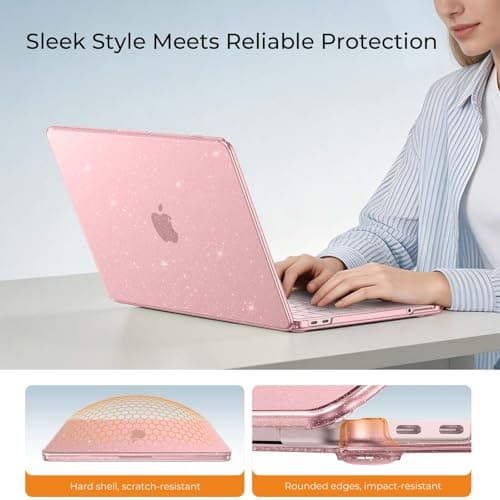 EooCoo for MacBook Neo Case 13 inch 2026 A18-Pro Glitter Crystal Pink — view 6