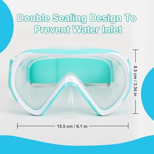 HIKOTEY Kids Snorkel Mask with Elastic Fabric Strap,180°Panoramic View Diving Mask With Tempered Glass Lenses,Anti-fog, Anti-leak Technology, Swimming Goggles Kids with Nose Cover for Age 4-16 Years — view 3