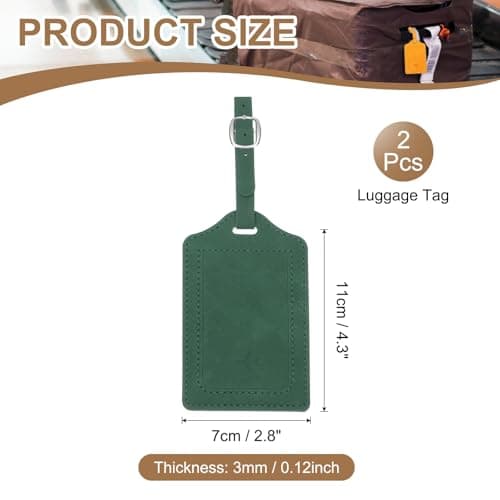 PATIKIL Suitcase Tags, Deep Green Leather Luggage Name Tags Travel Accessories Airplane Essentials with Private Protection for Flying Hotel Check in Luggage Bags Men Women, 2 Pcs — view 2