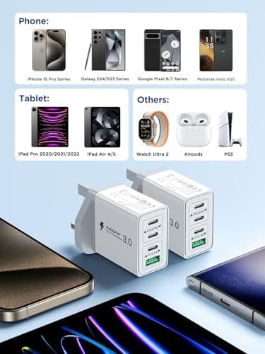 2-Pack USB C Charger, 40W USB C Plug Fast Charger 4 Port PD Type C Charging Plug+QC USBPlug UK USBC Power Adapter Multi Plugs Samsung Charging Plugs for iPhone 16 15 14 13 Pro Max XR XS, iPad,Samsung — view 3