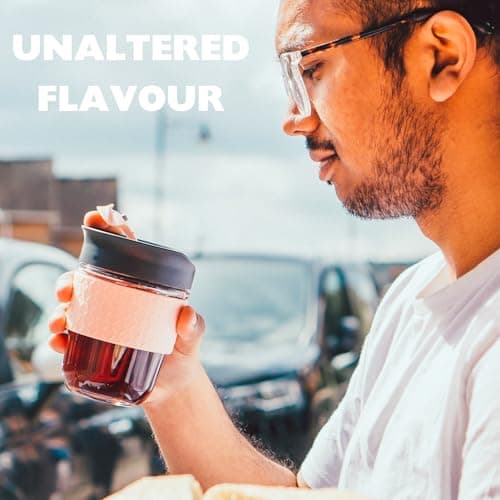 SoleCup. - Reusable Strengthened Glass Travel Cup - Spill Proof Coffee Mug - 12oz/340ml BPA-Free Hot Drink Travel Mug with Lid & Silicone Band (Grey and Blue, 12oz / 340ml) — view 6