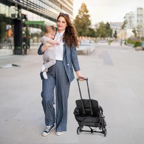 Baby Stroller Pushchair, One-Hand Foldable Compact Travel Stroller Buggy with Rain Cover&Mosquito Net, Lightweight Baby Pram with 5-Point Harness, Adjustable Seat and Large Basket, 0-15KG, Light Grey — view 6