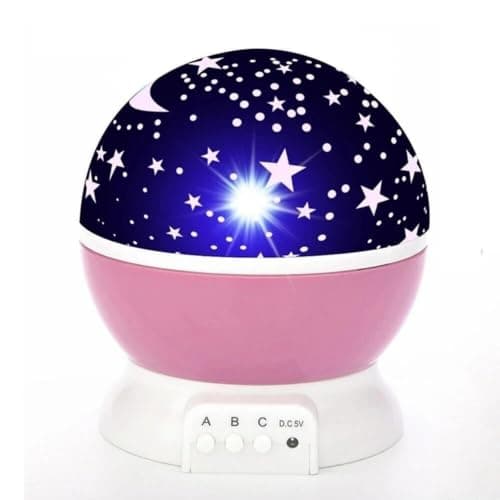 VORACIS Rotating Galaxy Star Projector Night Light for Kids Bedroom, 360° Star Sky & Moon LED Lamp, 8 Colour Light Modes, USB & Battery Powered, Portable Nursery Bedside Sleep Light, Pink
