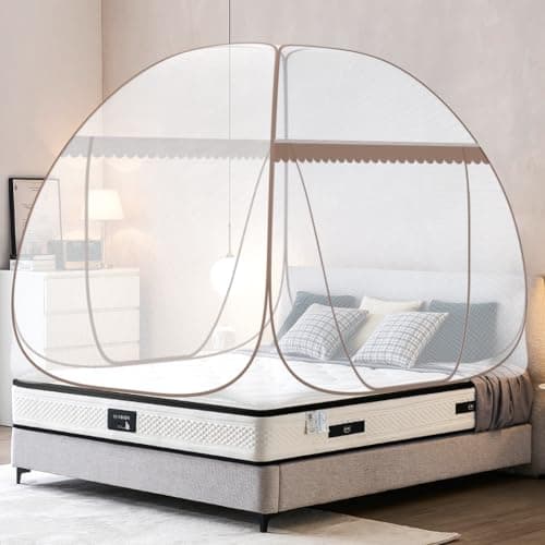 GLKEBY Pop Up Mosquito Net for Bed, W100 * L190 * H110cm Portable Tent Travel Single Door Zipper Bed Net, Easy Installation, Fine mesh,for Bedroom Outdoor Camping,No Hooks No Chemicals,Brown